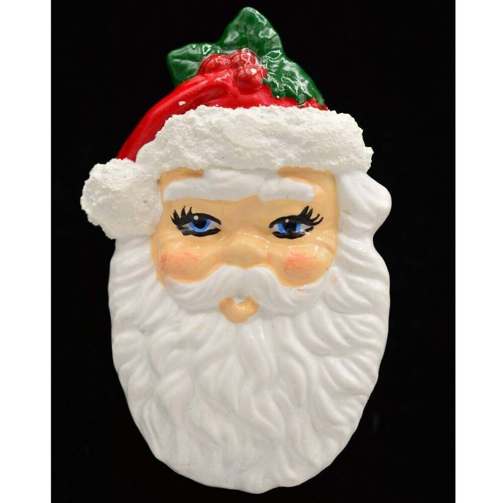 Vintage Porcelain Santa Claus Christmas Holiday Pin Brooch Ceramic Painted 9B